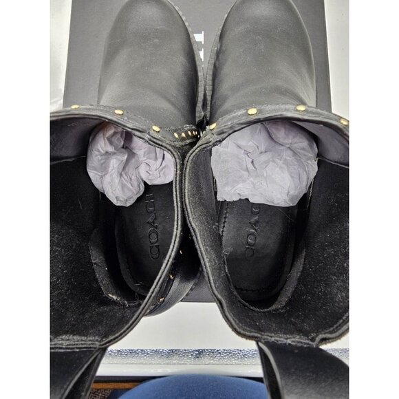 Coach NEW Lory Leather Bootie Womens Size 7 Black Studded Ankle Boots - Picture 11 of 14